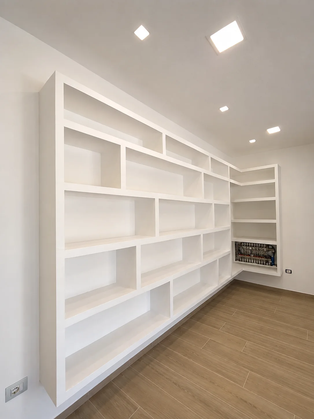 Libreria su misura in cartongesso realizzata a parete